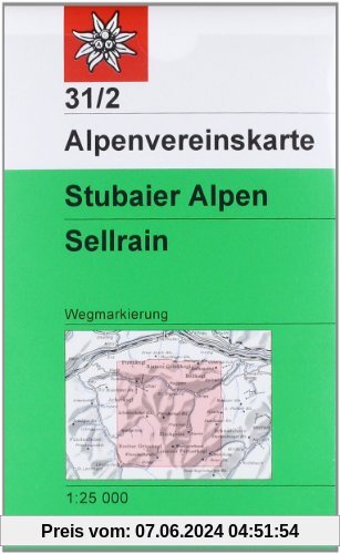 DAV Alpenvereinskarte 31/2 Stubaier Alpen Sellrain 1 : 25 000 Wegmarkierungen: Topographische Karte